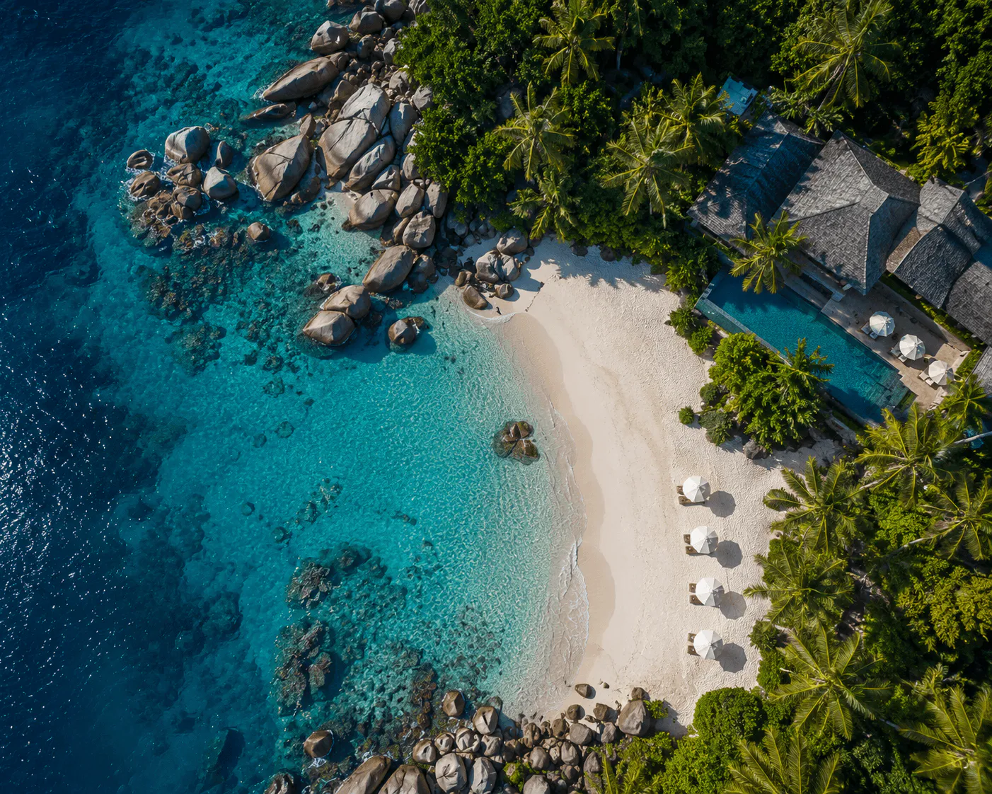 Aerial view of the private beach at NŪRAYA